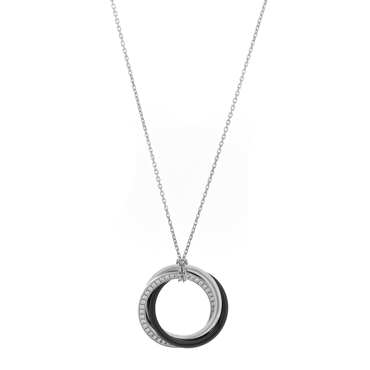 Cartier 18K White Gold Black Ceramic Diamond Trinity Pendant Necklace 1 of 5