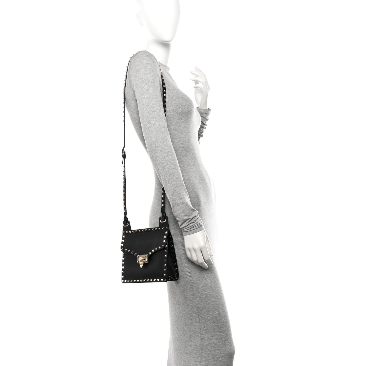 Calfskin Rockstud Crossbody Messenger Bag Black