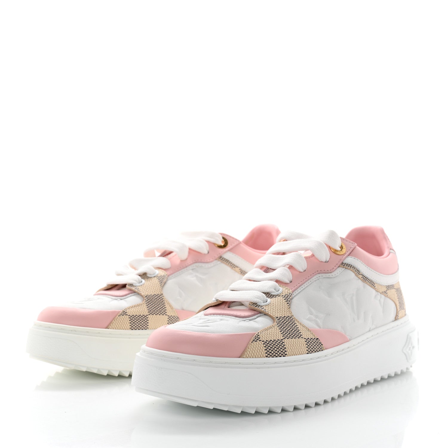 Louis Vuitton Monogram Embossed Calfskin Damier Azur Time Out Sneakers 38 Rose Clair Pink 3 of 10