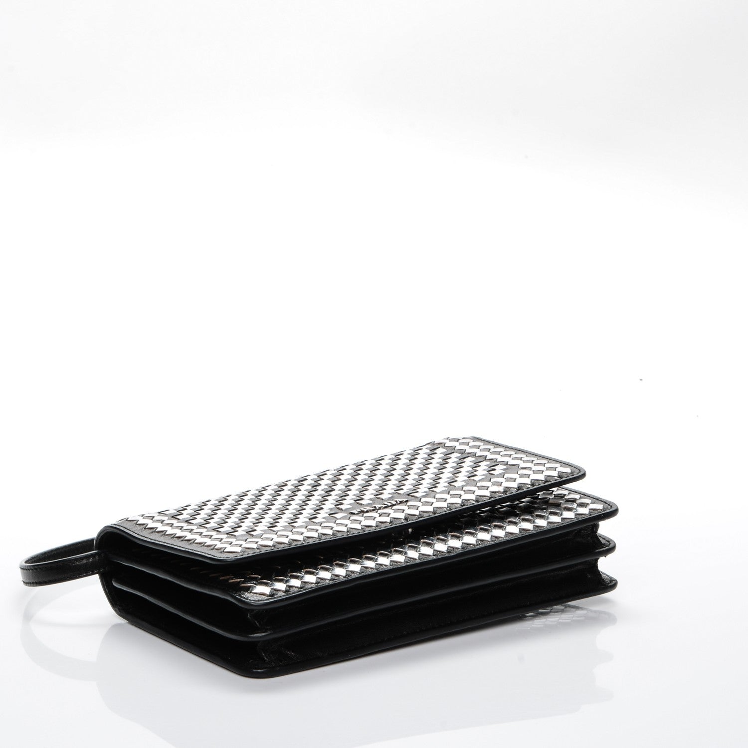 Prada Goatskin Woven Chain Wallet Black 4 of 6