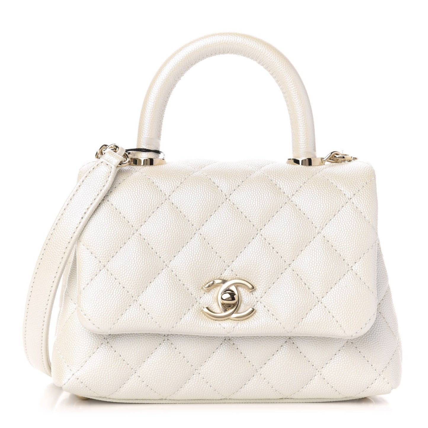 Iridescent Caviar Quilted Extra Mini Coco Handle Flap Ivory