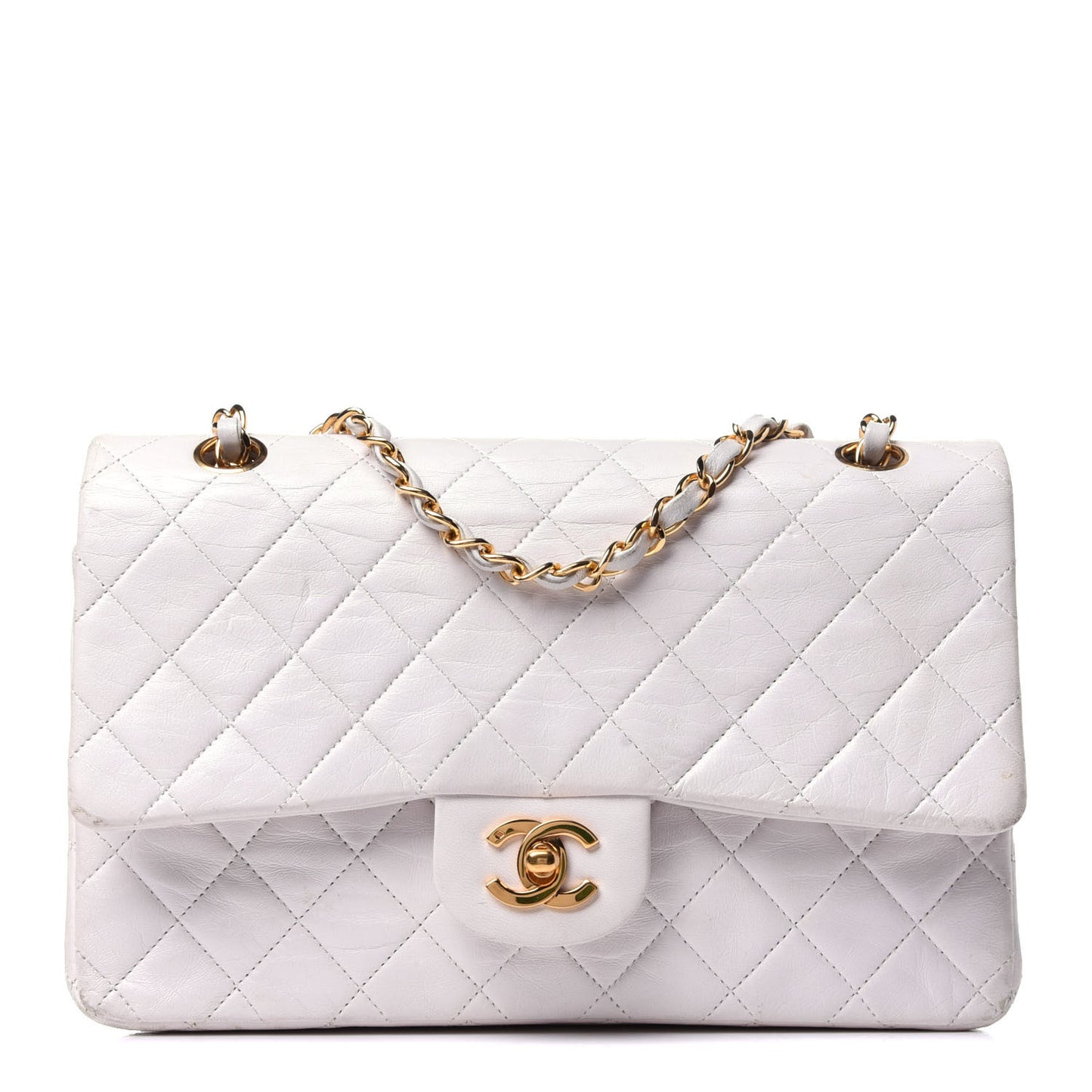 Lambskin Quilted Medium Double Flap White