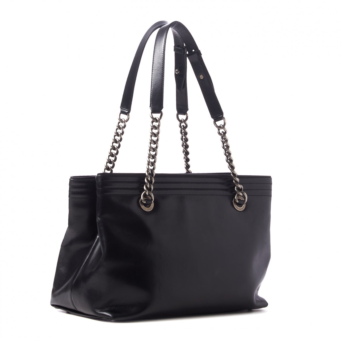 Glazed Calfskin Boy Tote Black