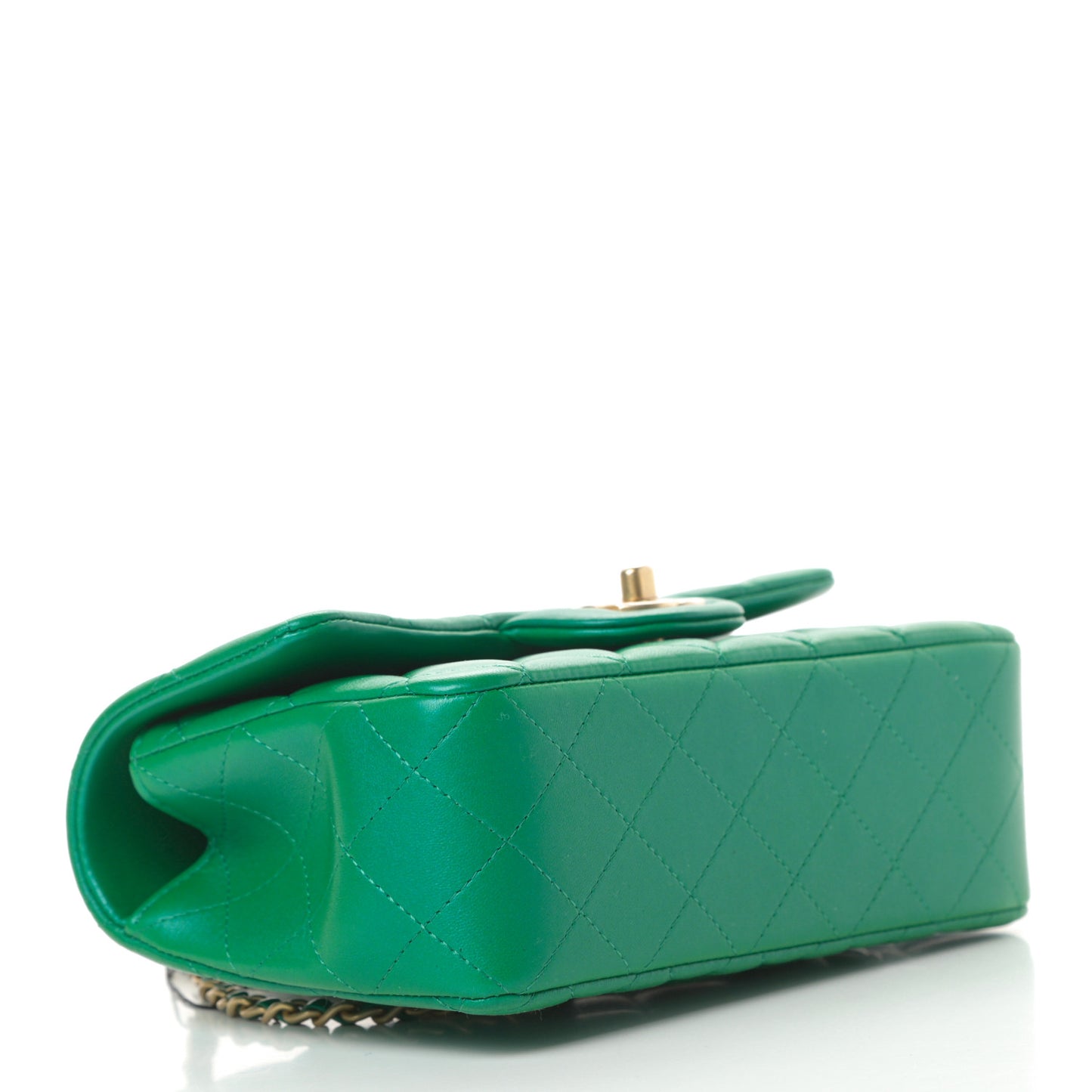 Iridescent Lambskin Quilted Mini Top Handle Rectangular Flap Green