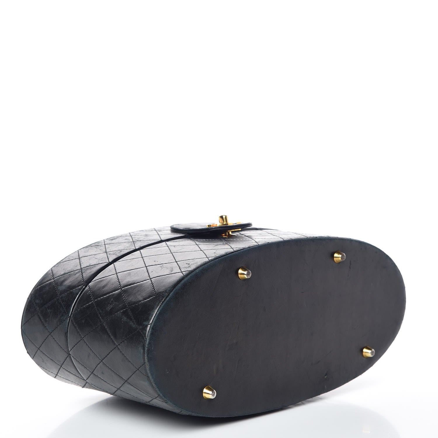 Chanel Lambskin Quilted Oval Vanity Train Case Navy 4 of 22
