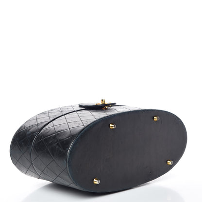 Chanel Lambskin Quilted Oval Vanity Train Case Navy 4 of 22