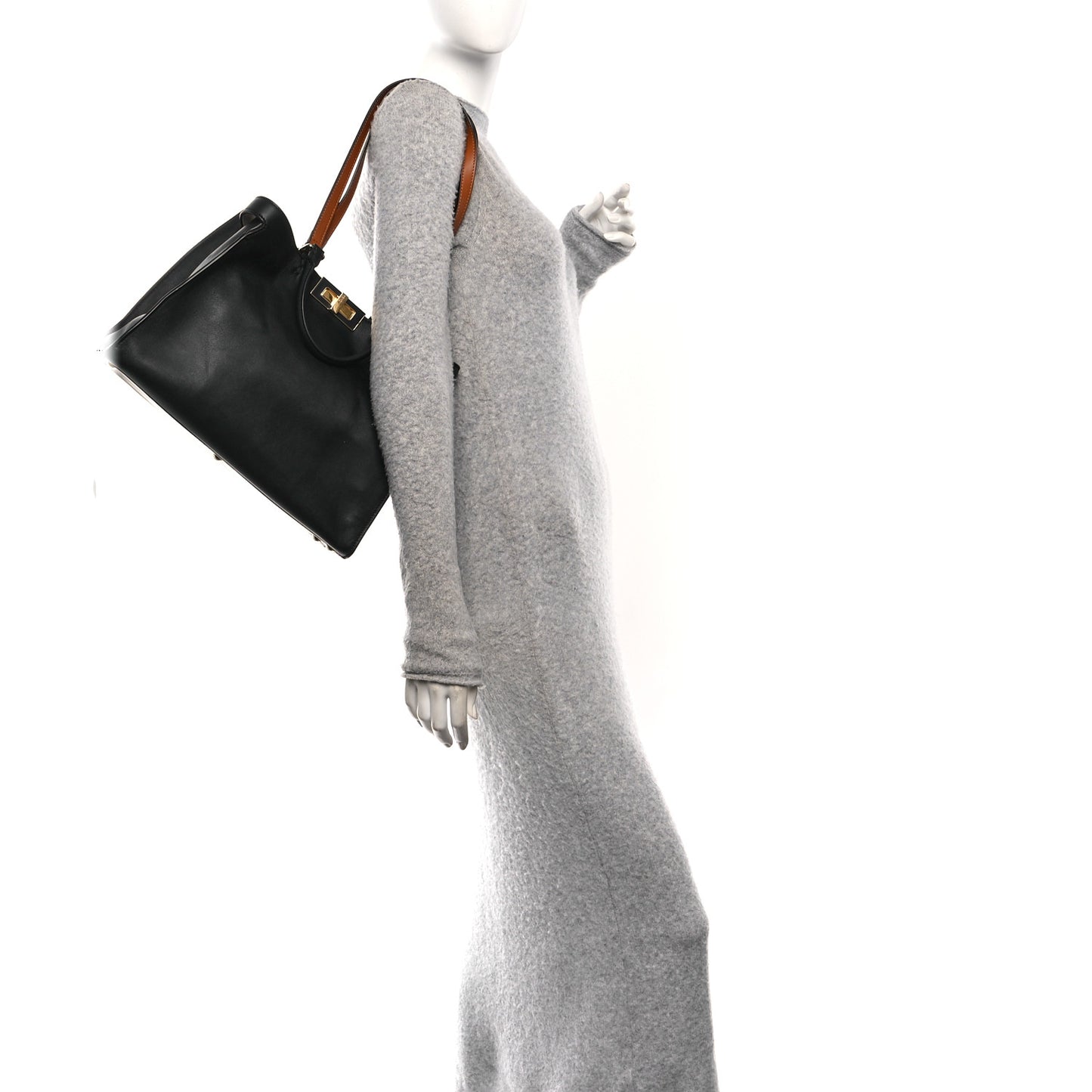 Vitello Seta Century Small Peekaboo X-Tote Black Brandy