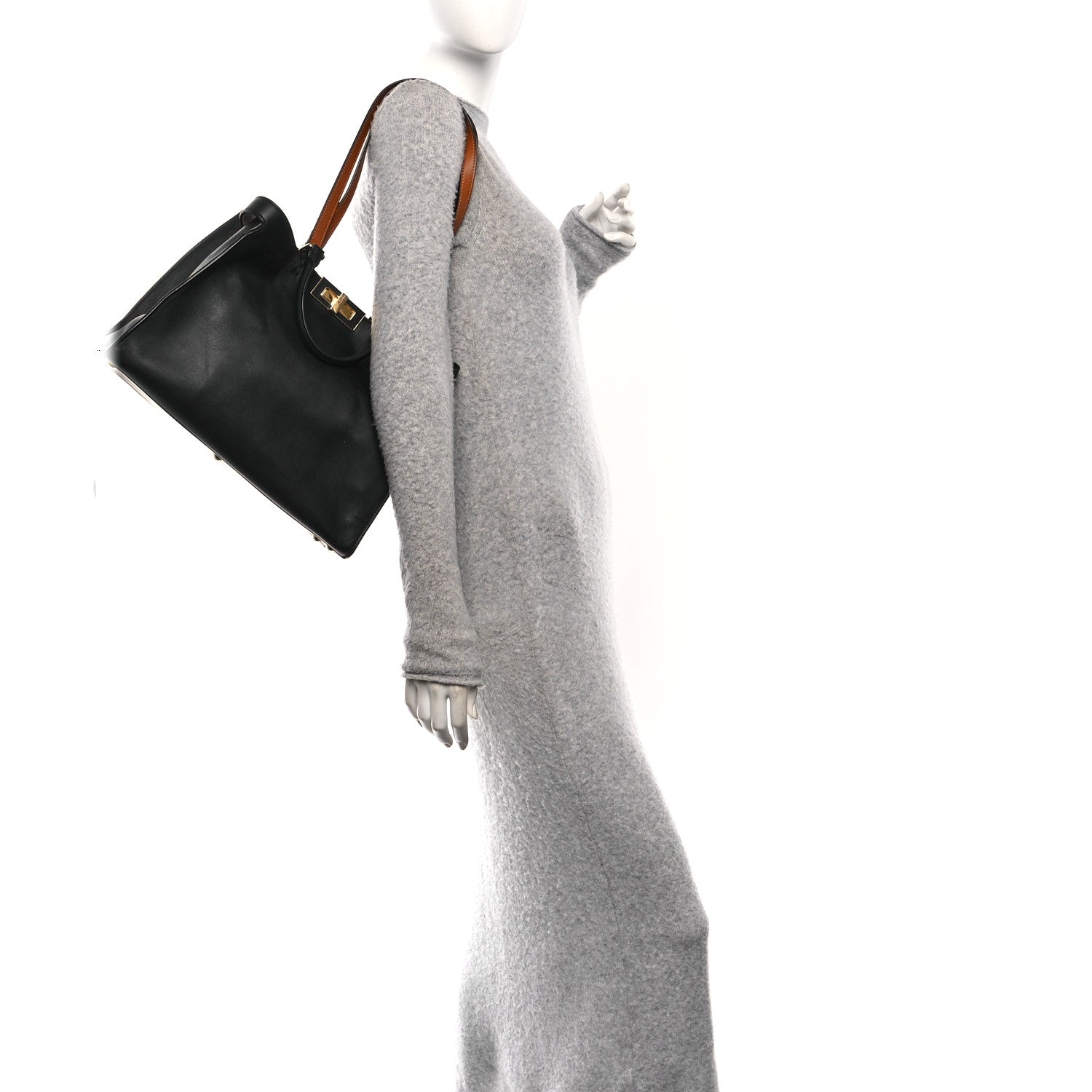 Fendi Vitello Seta Century Small Peekaboo X-Tote Black Brandy 2 of 10