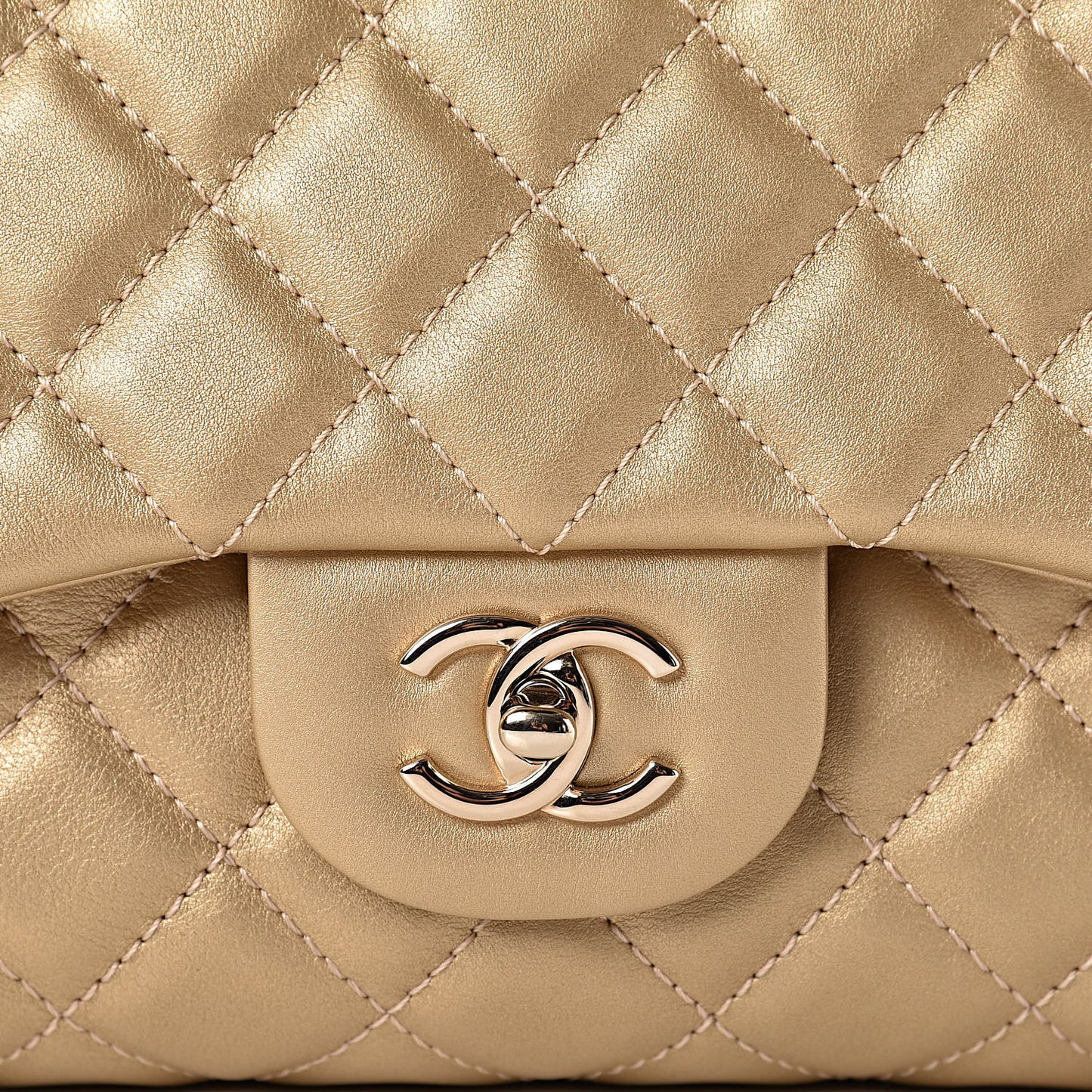 Metallic Calfskin Quilted Small XXL Travel Flap Bag Gold