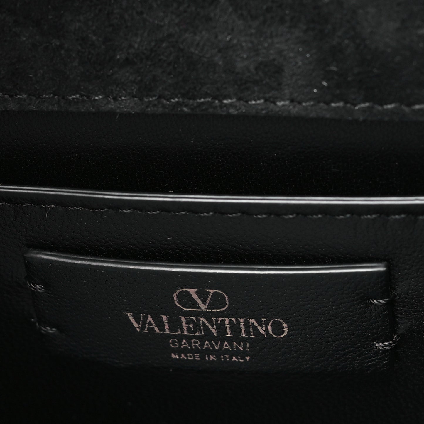 Calfskin Crystal Embroidered Mini Vsling Top Handle Bag Black