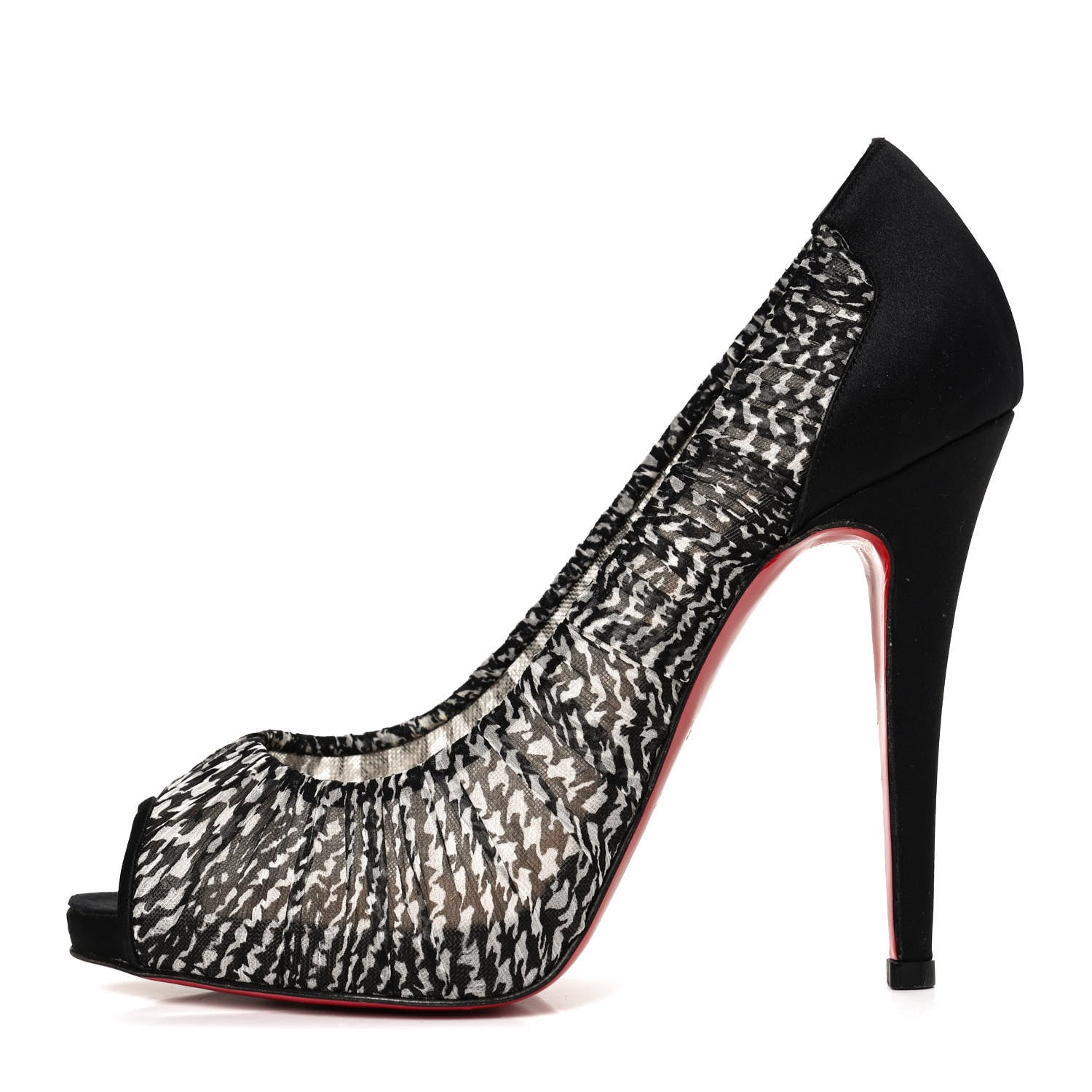 Christian Louboutin Crepe Satin Chiffon Parisienne Plato 120 Pumps 37.5 Black White 1 of 11