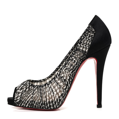 Christian Louboutin Crepe Satin Chiffon Parisienne Plato 120 Pumps 37.5 Black White 1 of 11