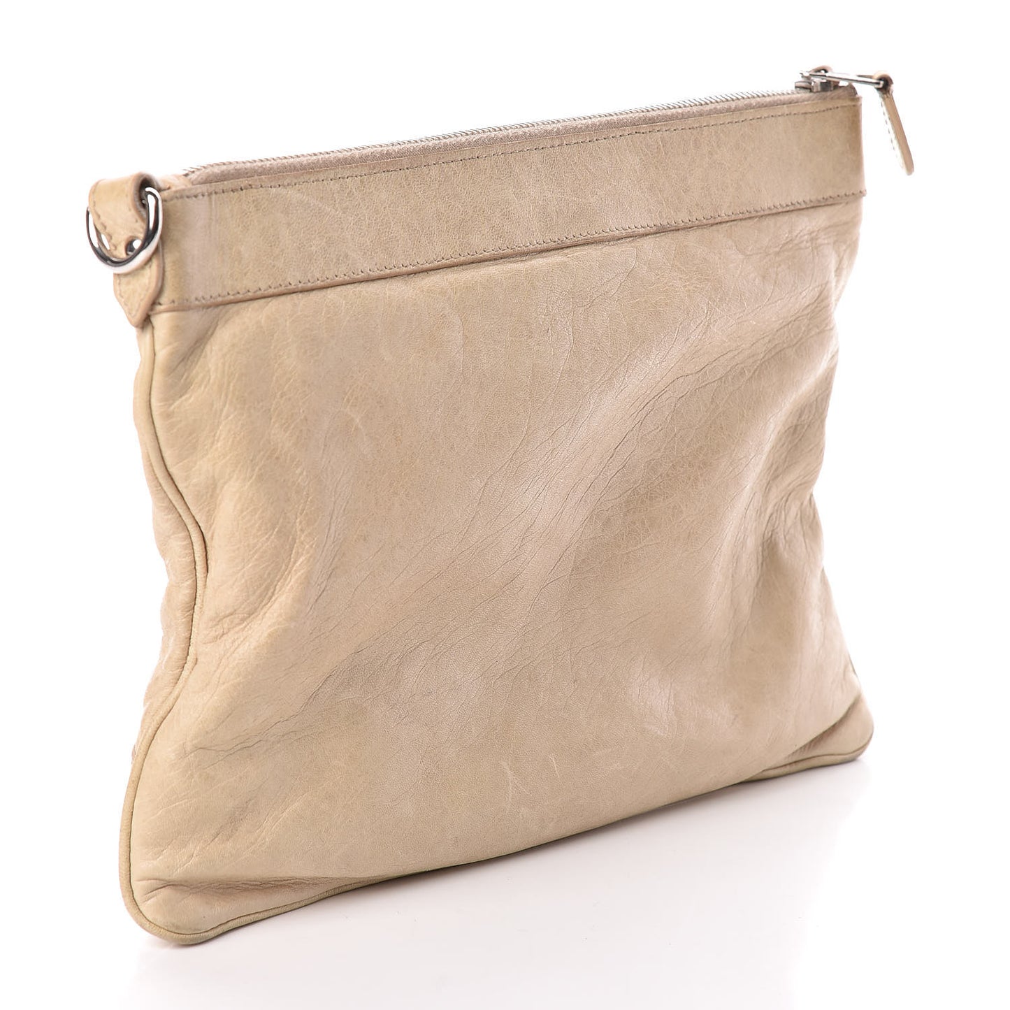 Agneau Giant 21 Silver Hardware Flat Handle Clutch Praline
