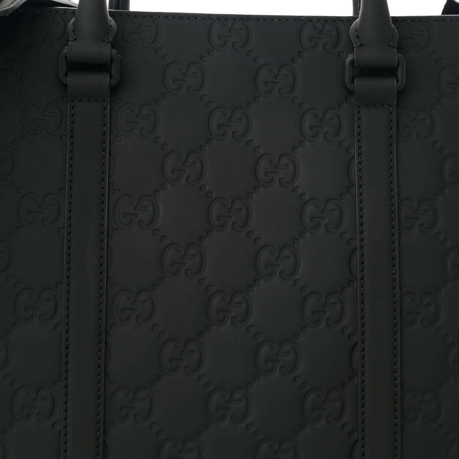 Gucci Calfskin Rubber Effect Tall Convertible Tote Black 8 of 10