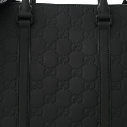 Gucci Calfskin Rubber Effect Tall Convertible Tote Black 8 of 10