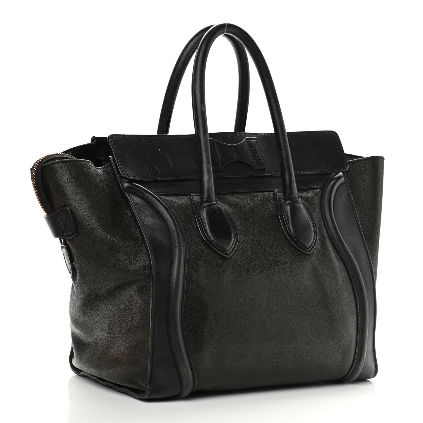 Smooth Calfskin Mini Bi-Color Luggage Forest Black
