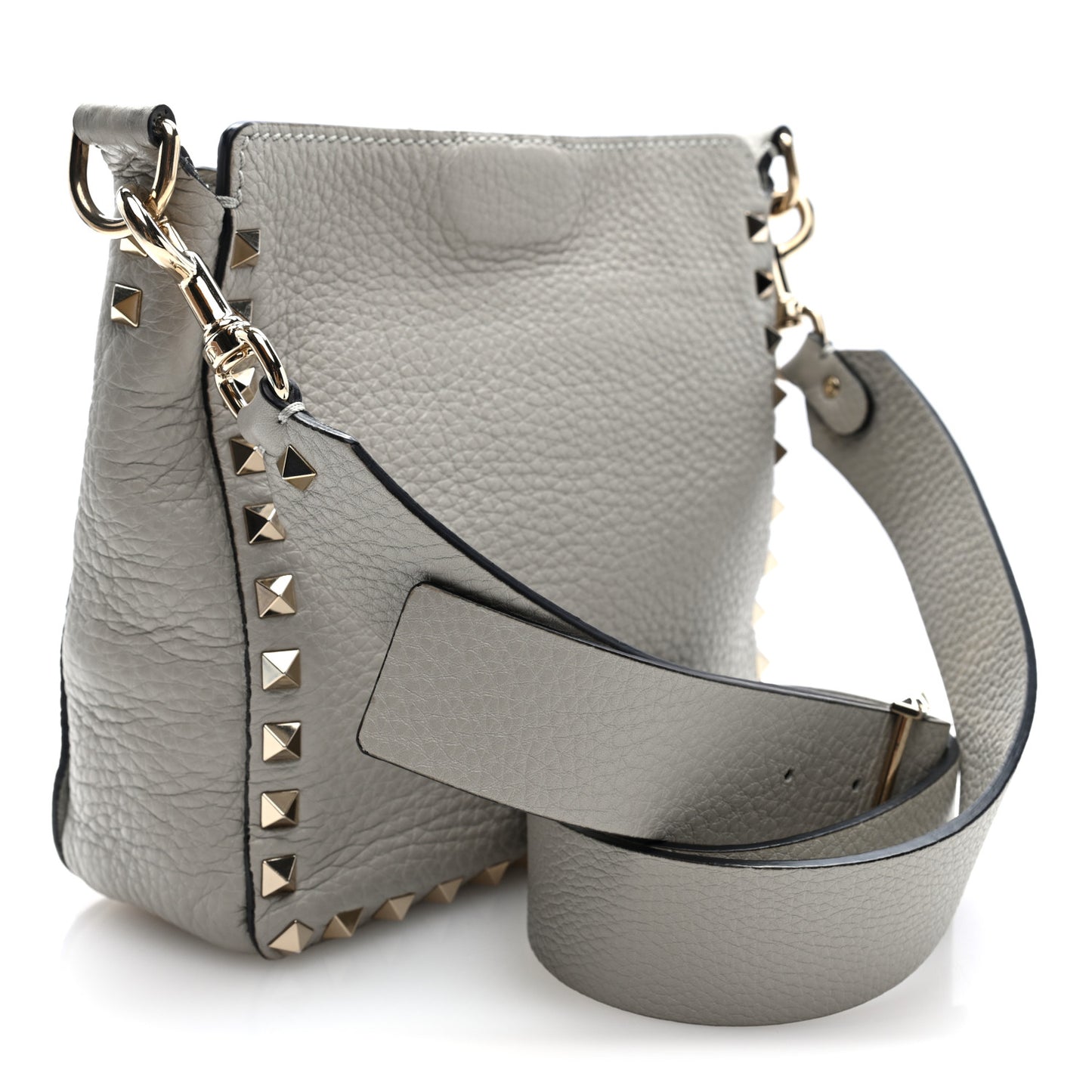 Pebbled Calfskin Mini Rockstud Flip-Lock Messenger Bag Pastel Grey