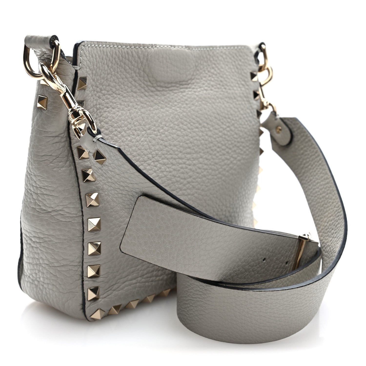 Valentino Garavani Pebbled Calfskin Mini Rockstud Flip-Lock Messenger Bag Pastel Grey 3 of 9