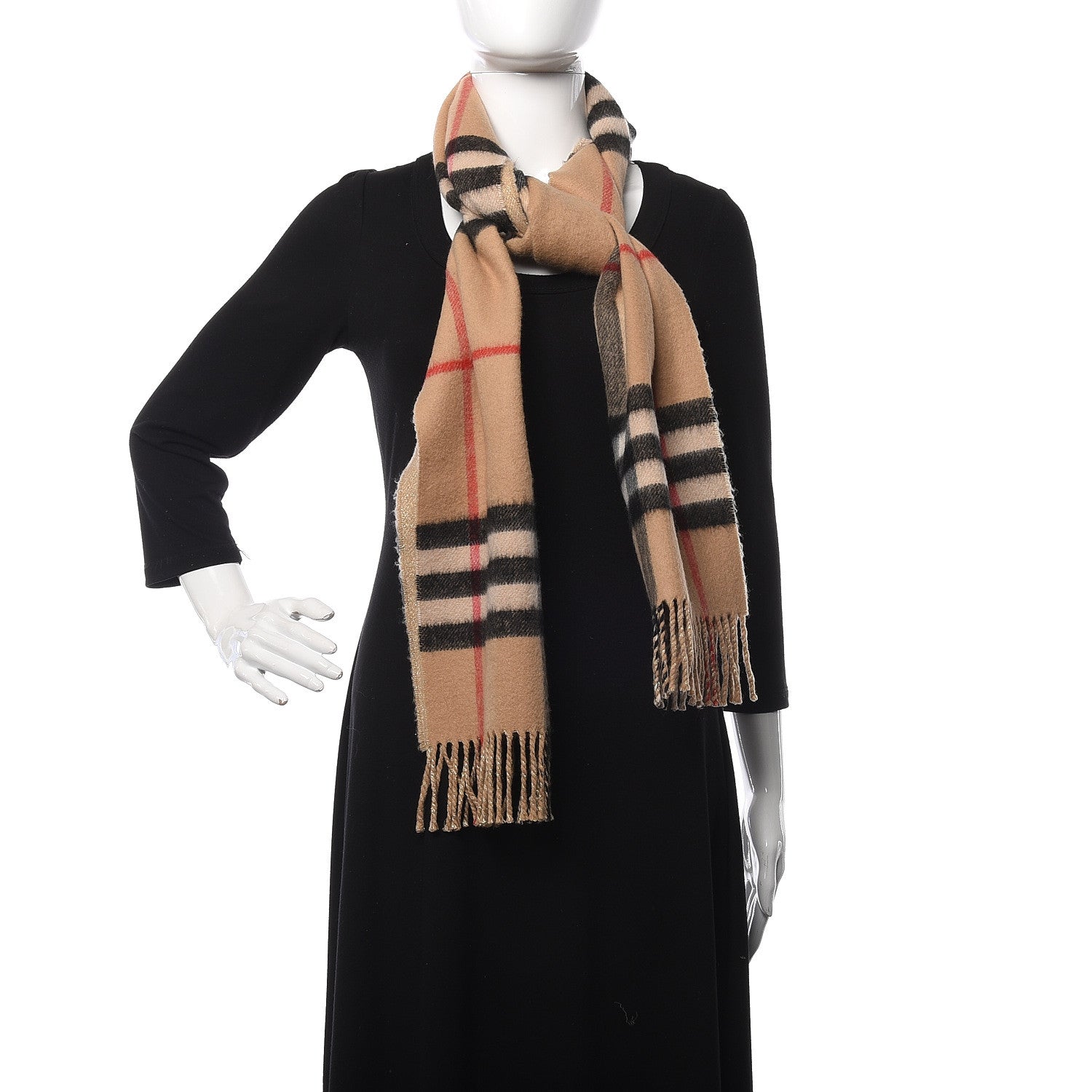 Burberry Cashmere Half Mega Check Reversible Fringe Scarf Beige 2 of 4
