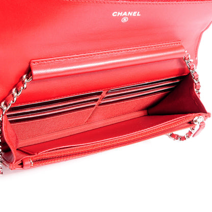 Chanel Lambskin Quilted Wallet On Chain WOC Red 7 of 8
