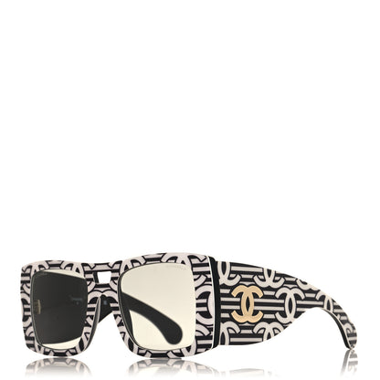 Chanel Acetate CC Logo Square Sunglasses 71628 Black White 1 of 7