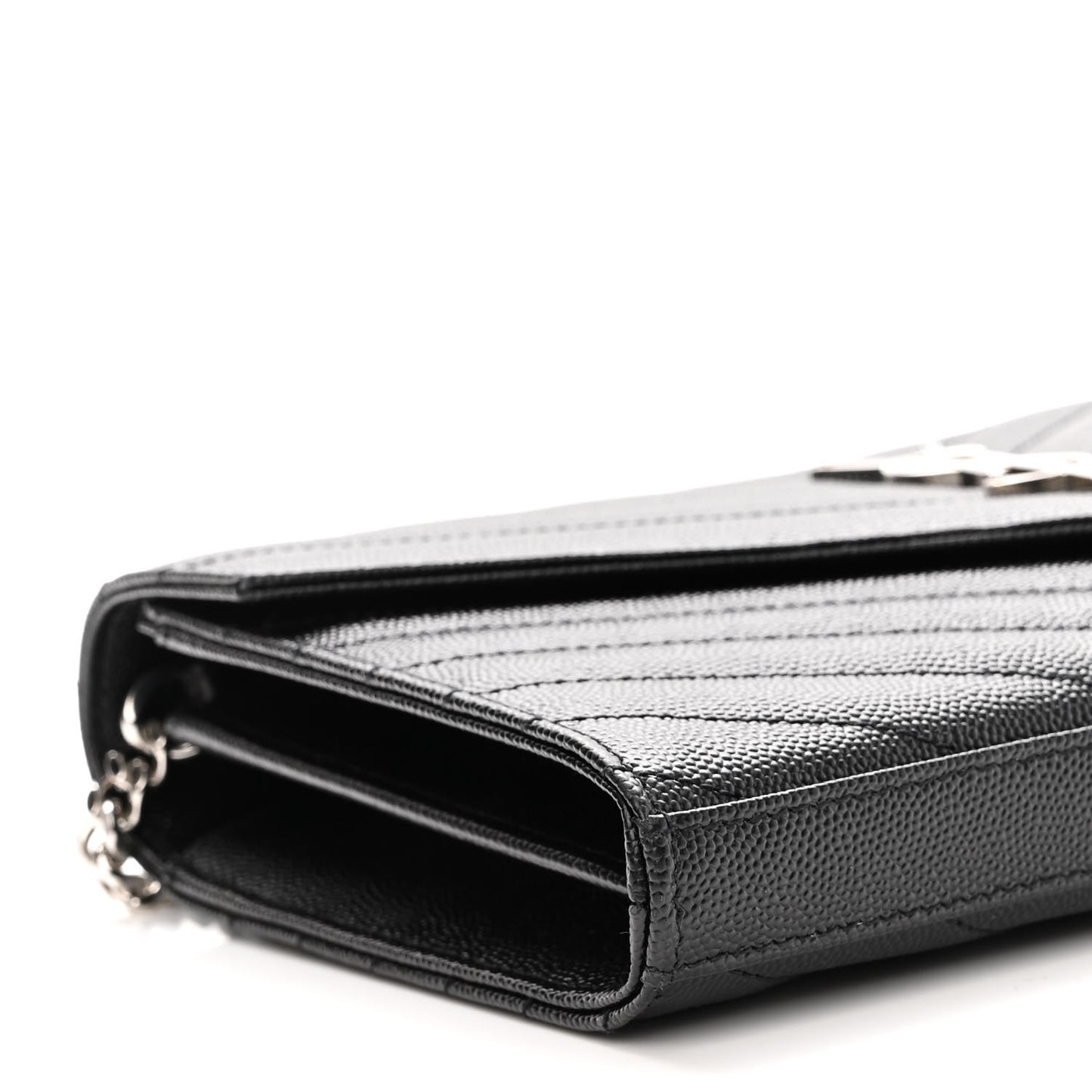 Grain De Poudre Matelasse Chevron Monogram Chain Wallet Black