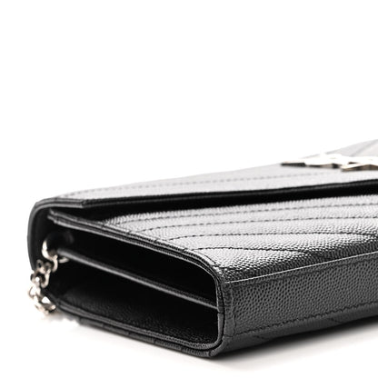 Saint Laurent Grain De Poudre Matelasse Chevron Monogram Chain Wallet Black 8 of 9