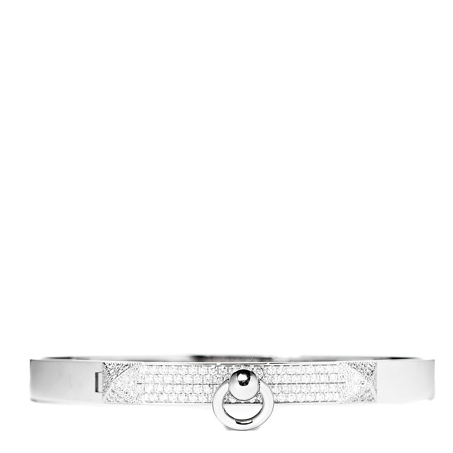 Hermes 18K White Gold Pave Diamond PM Collier De Chien Bracelet ST 1 of 5