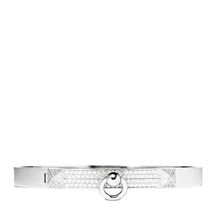 Hermes 18K White Gold Pave Diamond PM Collier De Chien Bracelet ST 1 of 5