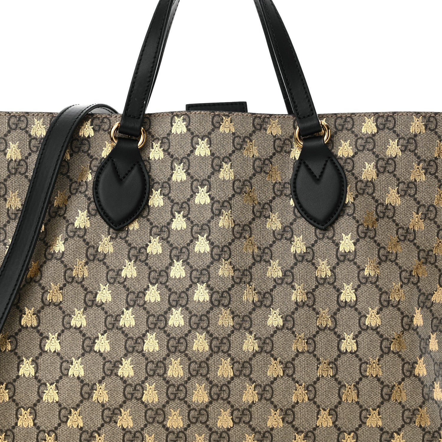 Gucci Soft GG Supreme Monogram Bees Medium Crossbody Tote Beige Oro Black 8 of 14