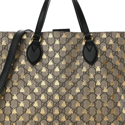 Gucci Soft GG Supreme Monogram Bees Medium Crossbody Tote Beige Oro Black 8 of 14
