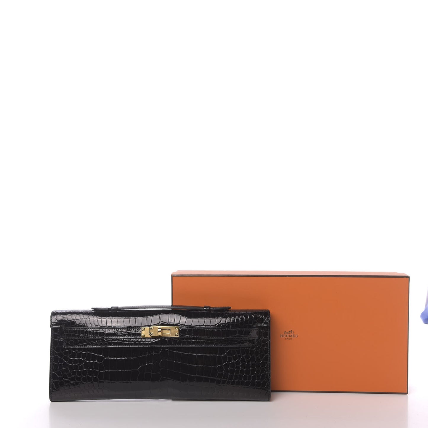 Shiny Porosus Crocodile Kelly Cut Pochette Black