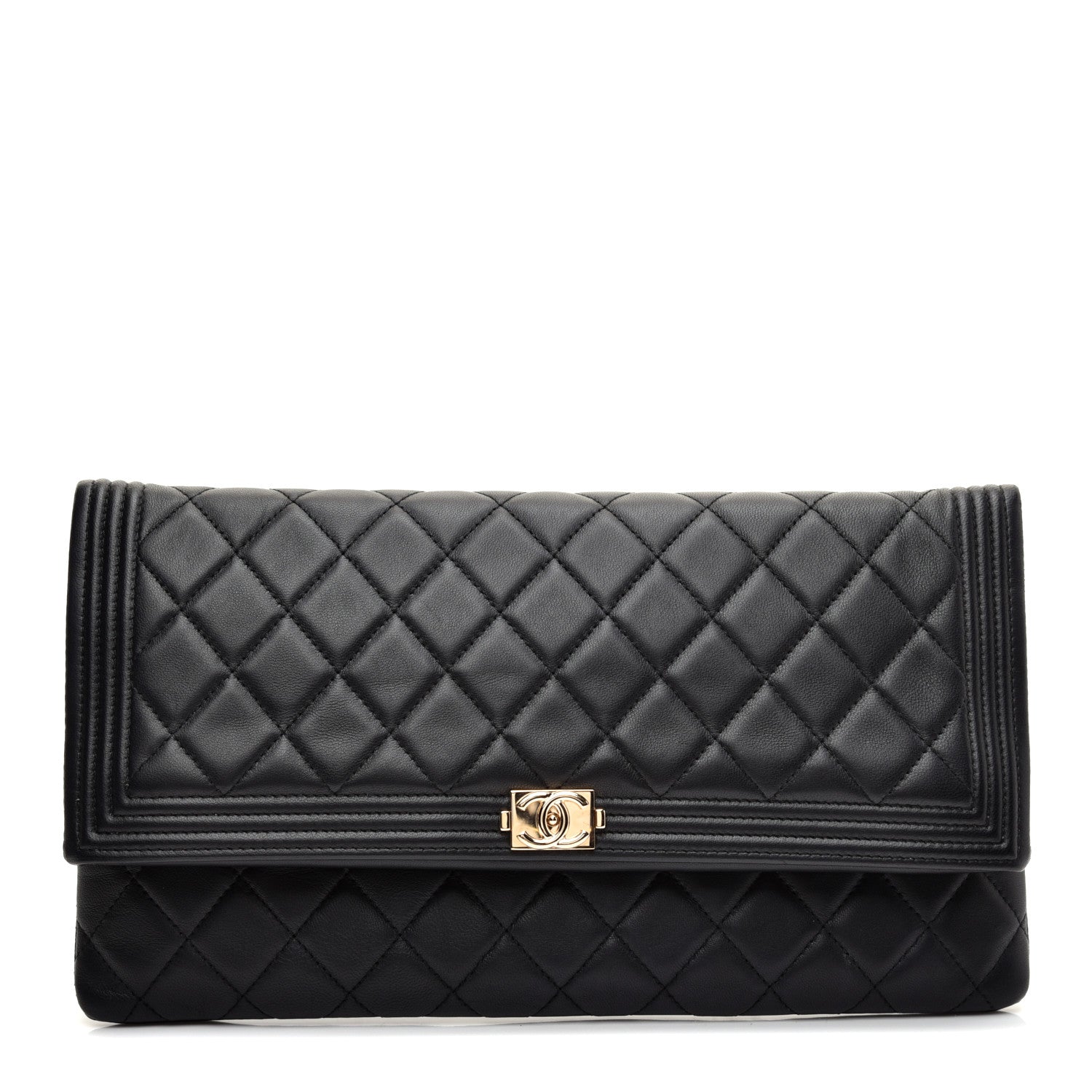 Chanel Lambskin Quilted Beauty CC Boy Clutch Black 1 of 9