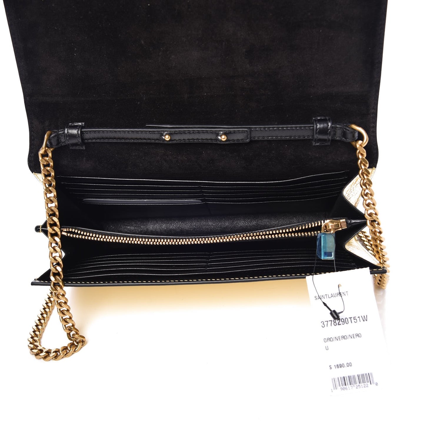 Metallic Calfskin Monogram Chain Wallet Gold Black