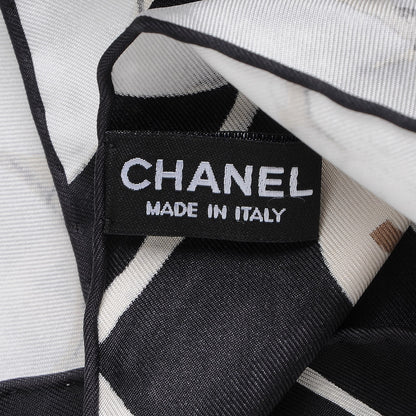 Chanel Silk CC Logo Camellia Scarf White Black 4 of 5