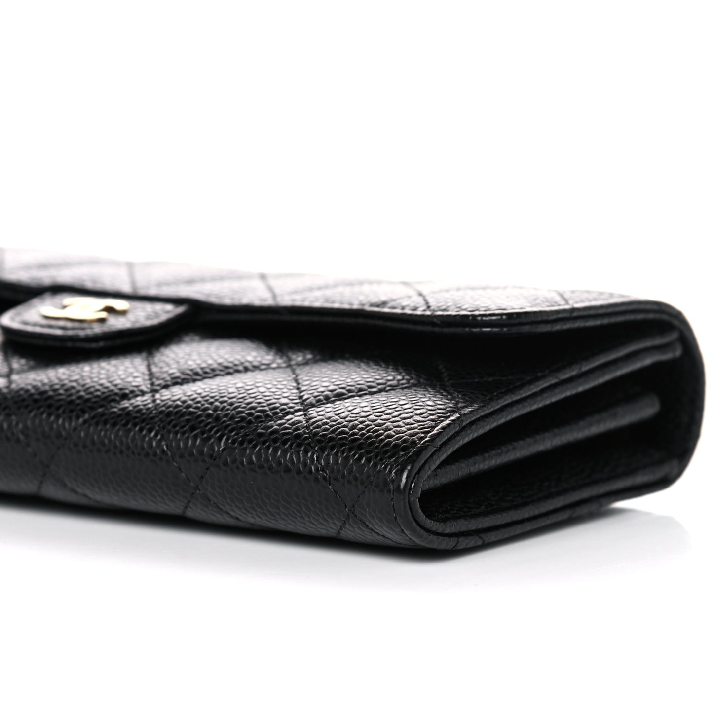 Caviar Quilted Large Gusset Flap Wallet Black