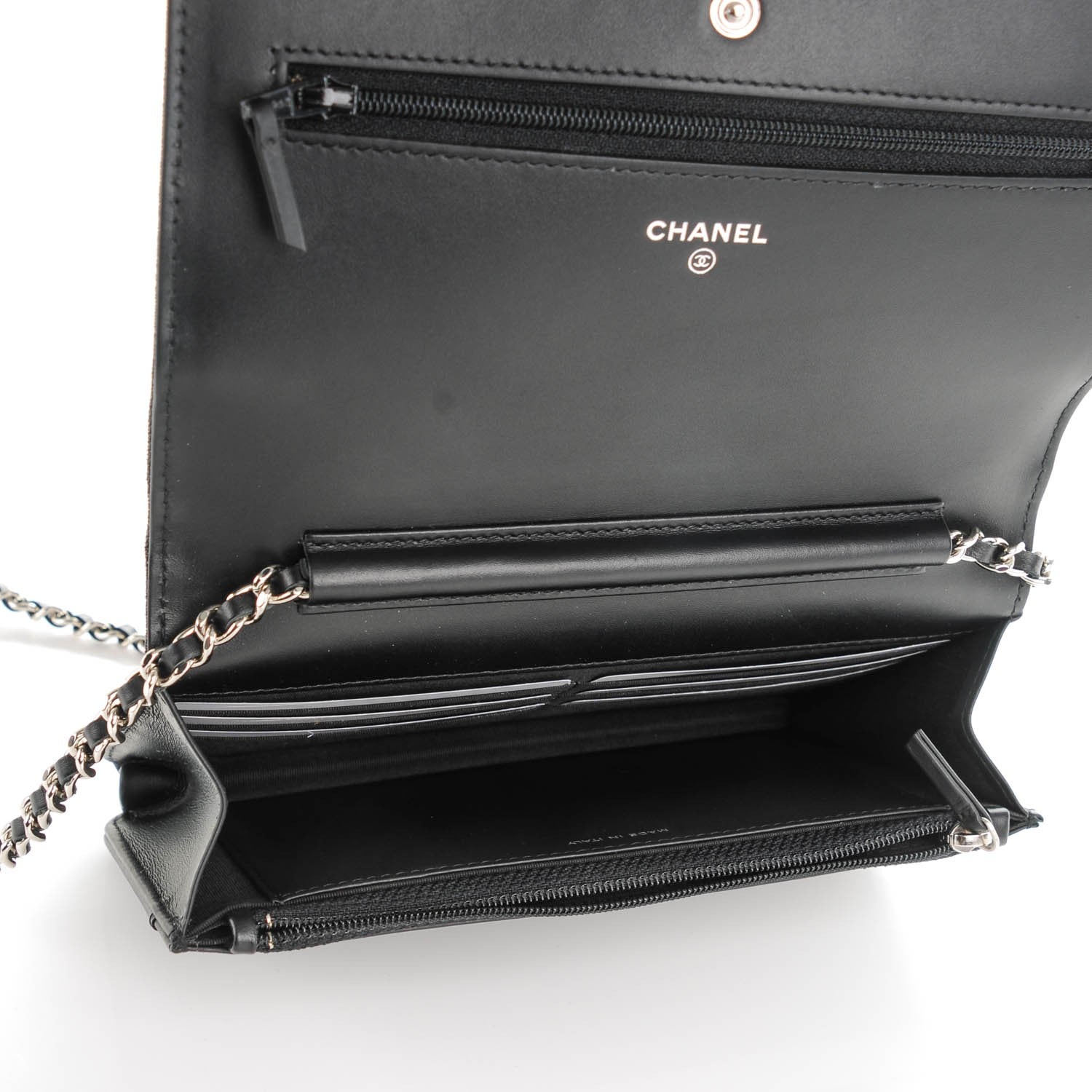 Chanel Iridescent Calfskin Camellia Embossed Wallet on Chain WOC Black 5 of 8