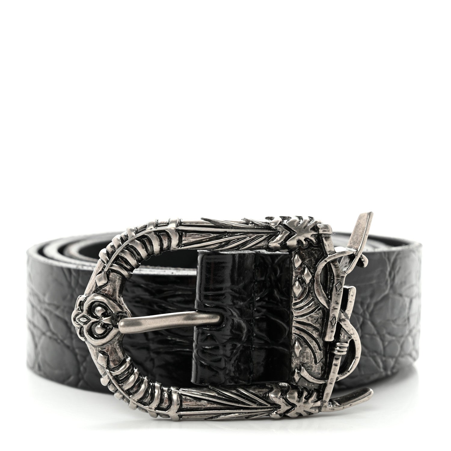 Saint Laurent Calfskin Embossed Monogram Celtique Belt 85 34 Black 1 of 9