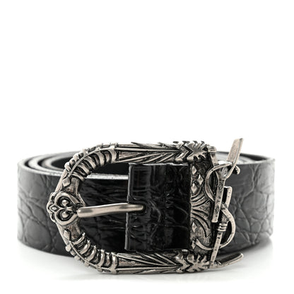 Saint Laurent Calfskin Embossed Monogram Celtique Belt 85 34 Black 1 of 9