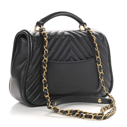 Chanel Lambskin Reverse Chevron Quilted Round Top Handle Flap Black 3 of 11