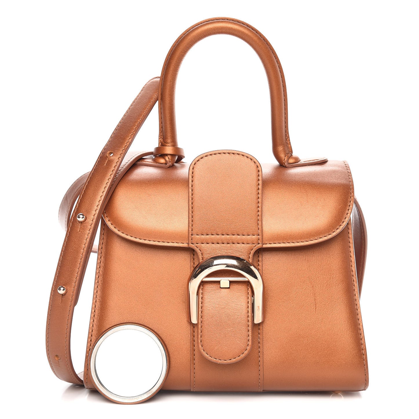 Metallic Calfskin Mini Brillant Satchel Camel