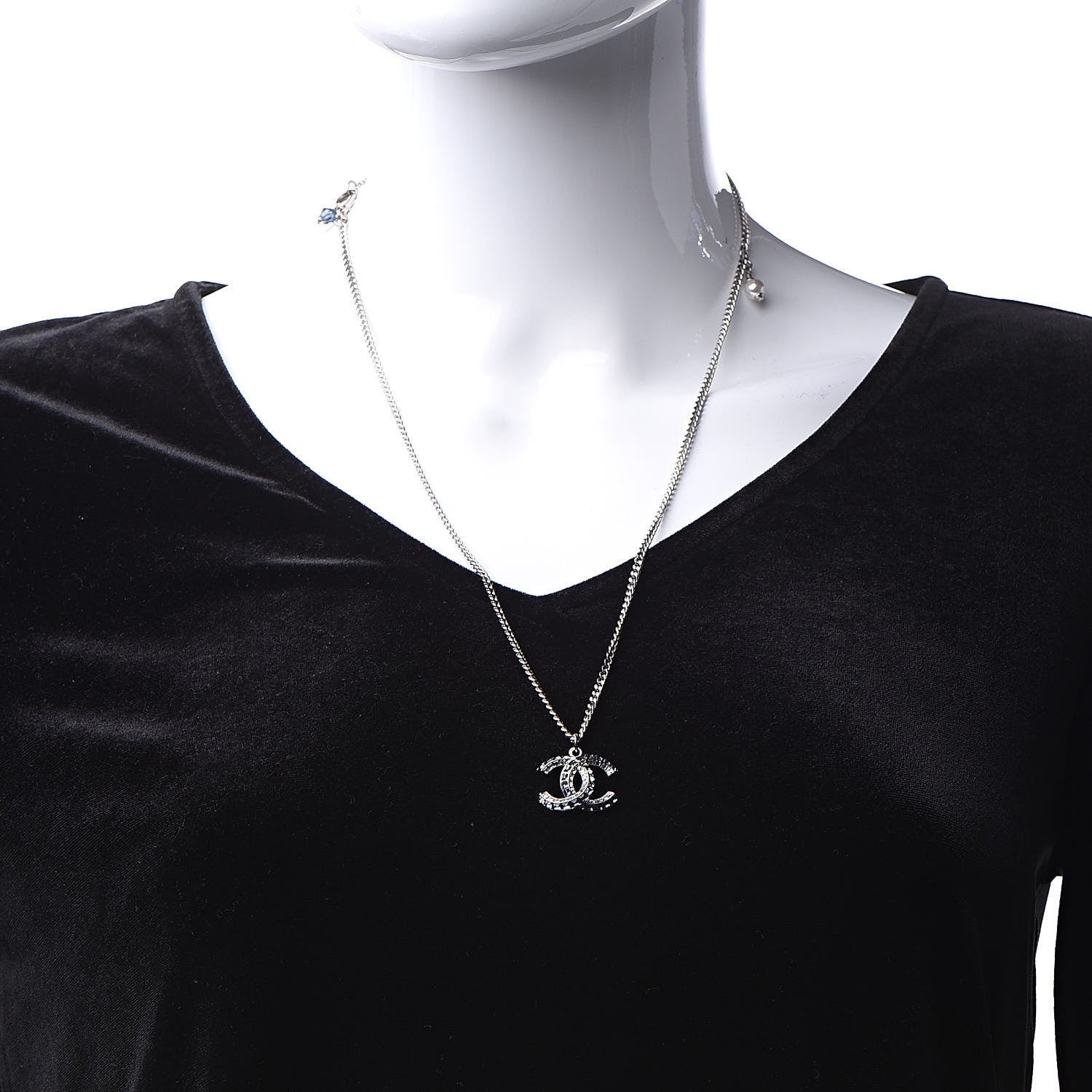 Chanel Crystal Baguette CC Necklace Blue 2 of 5