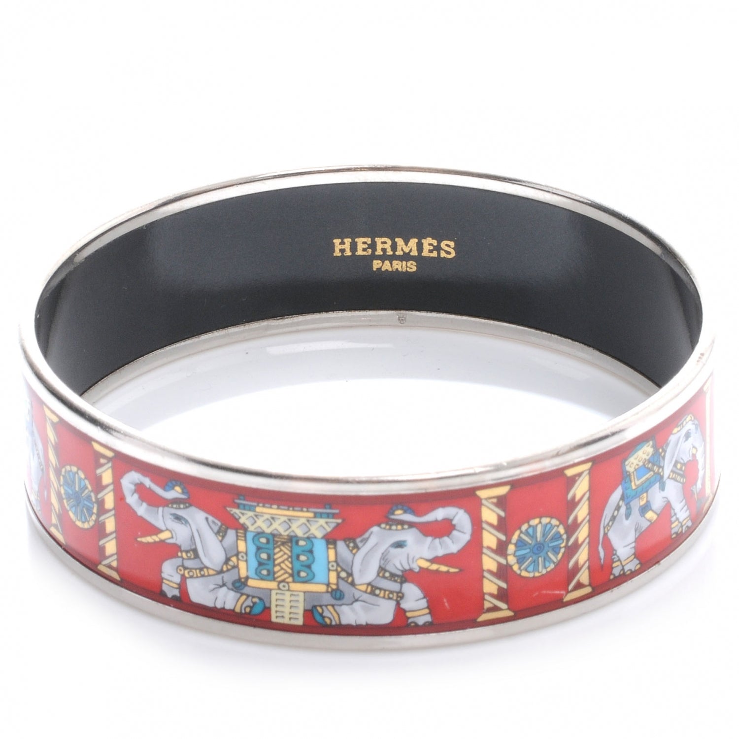 Hermes Enamel Printed Elephant Torana Wide Bracelet 65 4 of 5