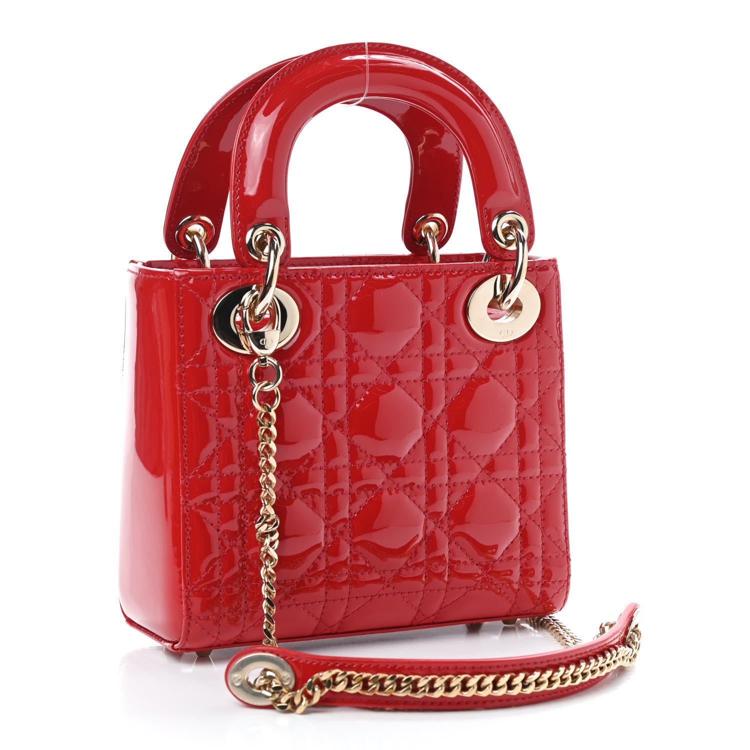 Christian Dior Patent Cannage Mini Lady Dior Red 3 of 8