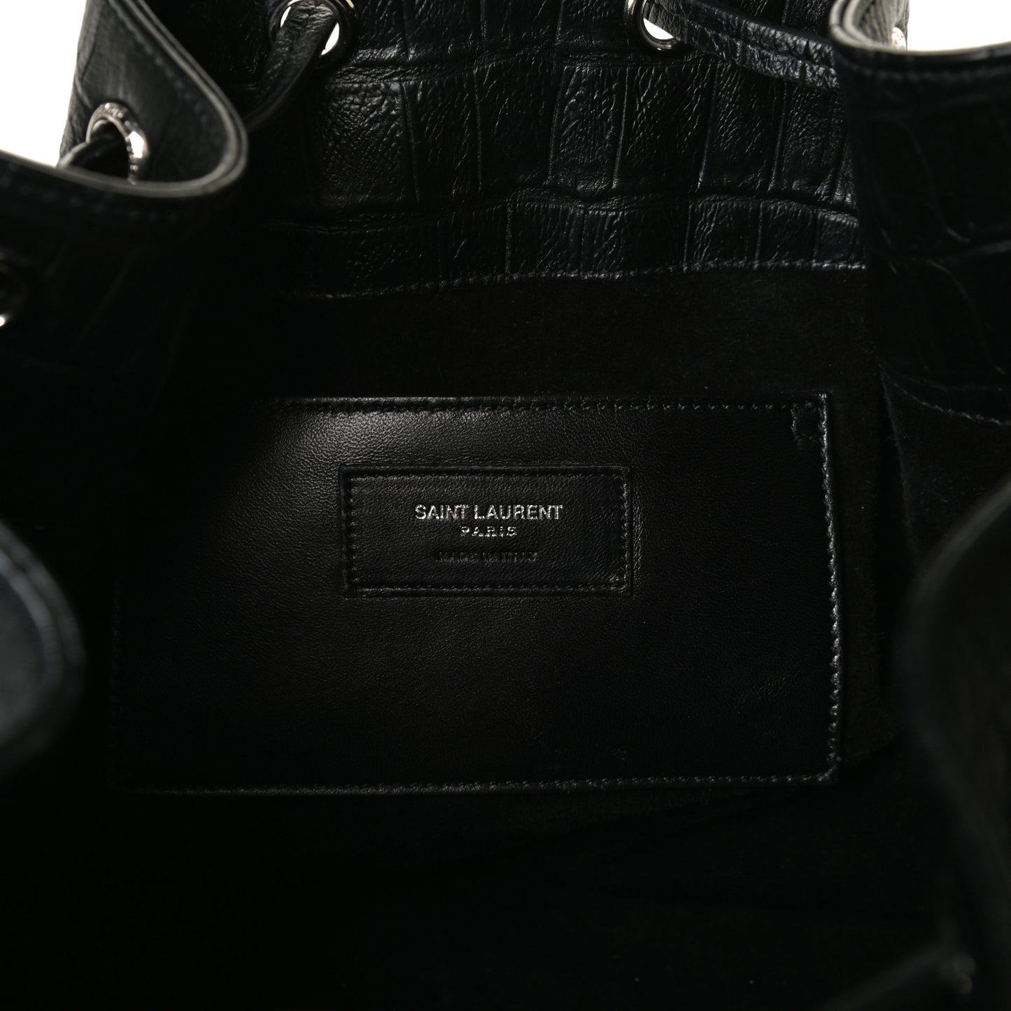 Calfskin Crocodile Embossed Large Emmanuelle Bucket Bag Black