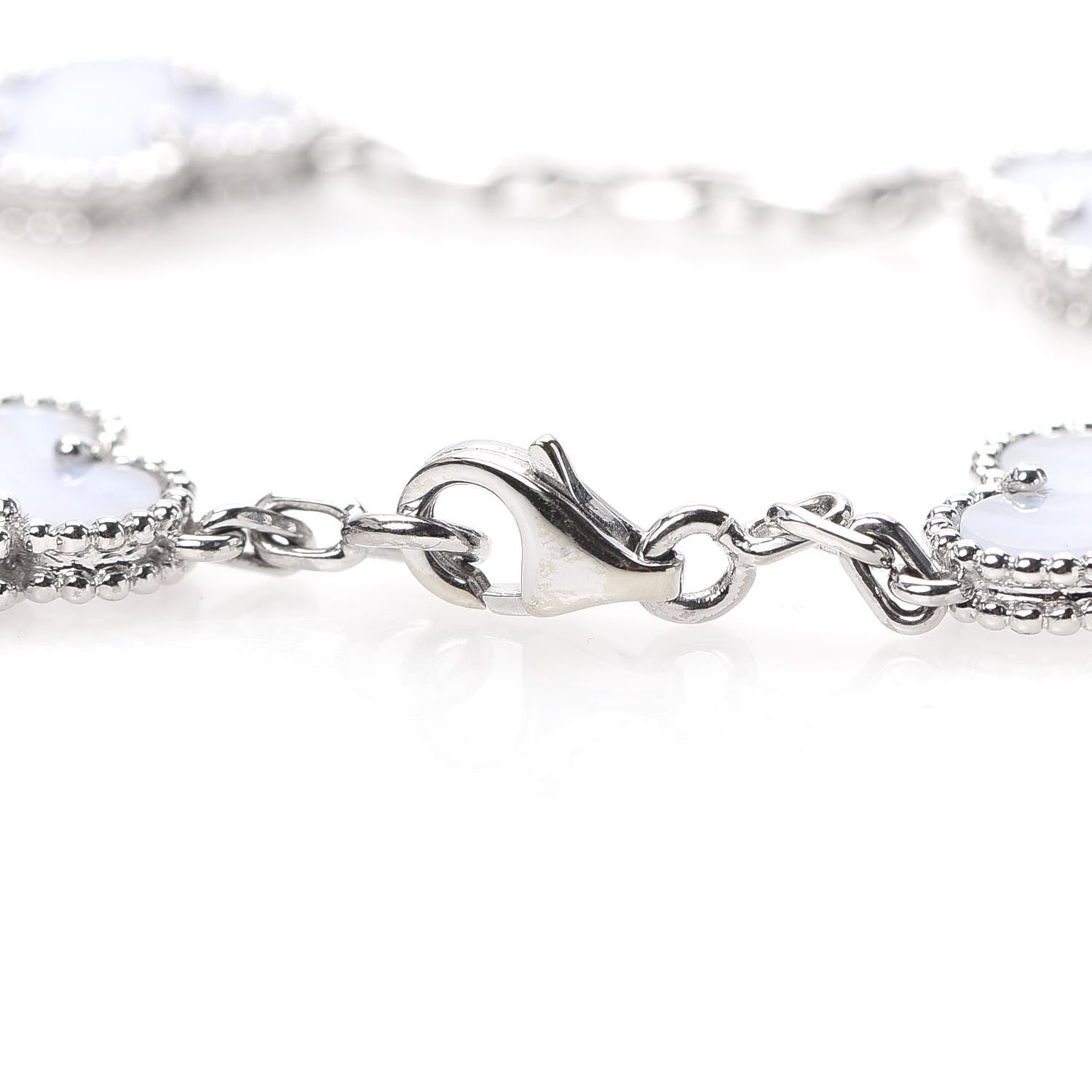 Van Cleef & Arpels 18K White Gold Chalcedony 5 Motifs Vintage Alhambra Bracelet 4 of 8