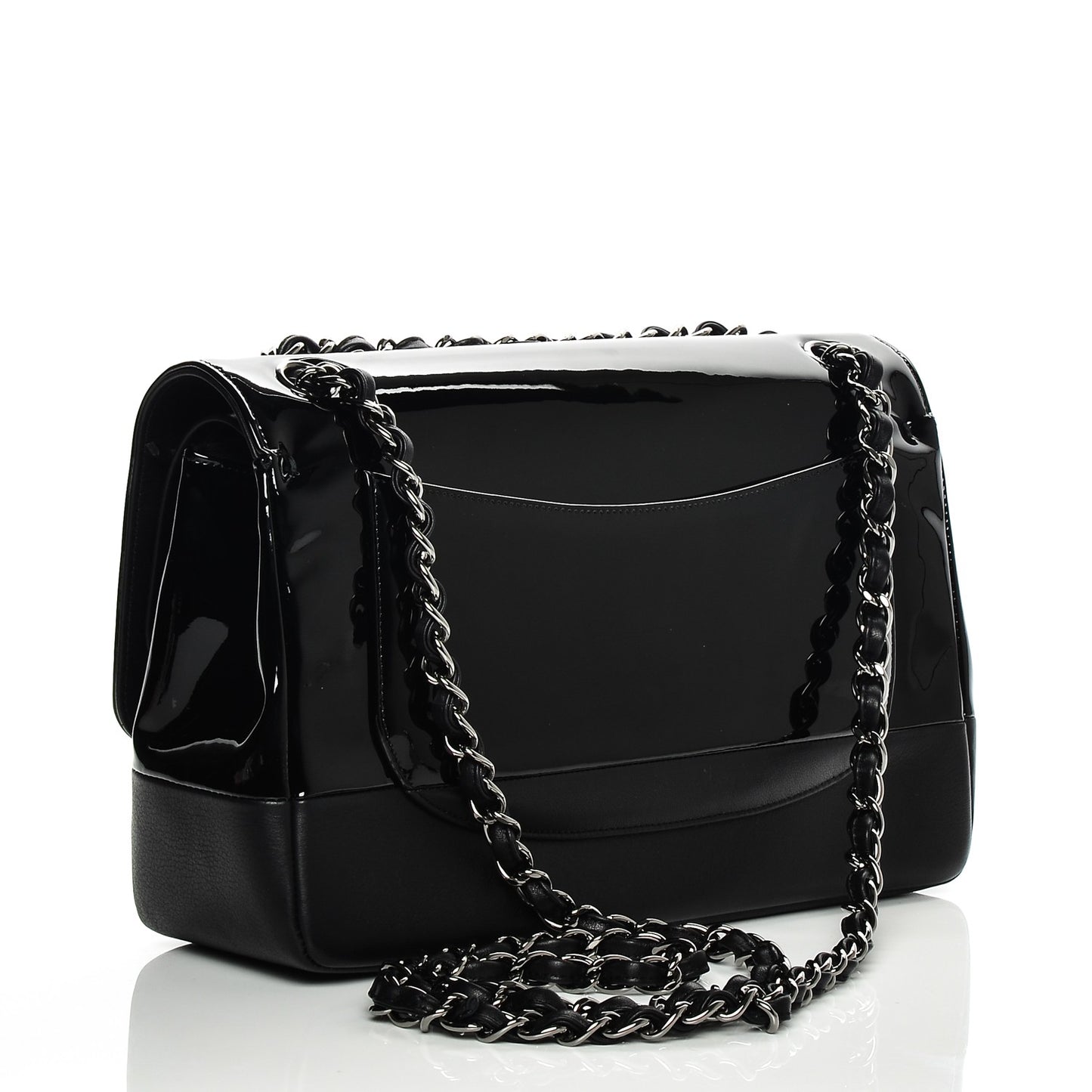 Patent Calfskin Jumbo Classic Pure Double Flap Black