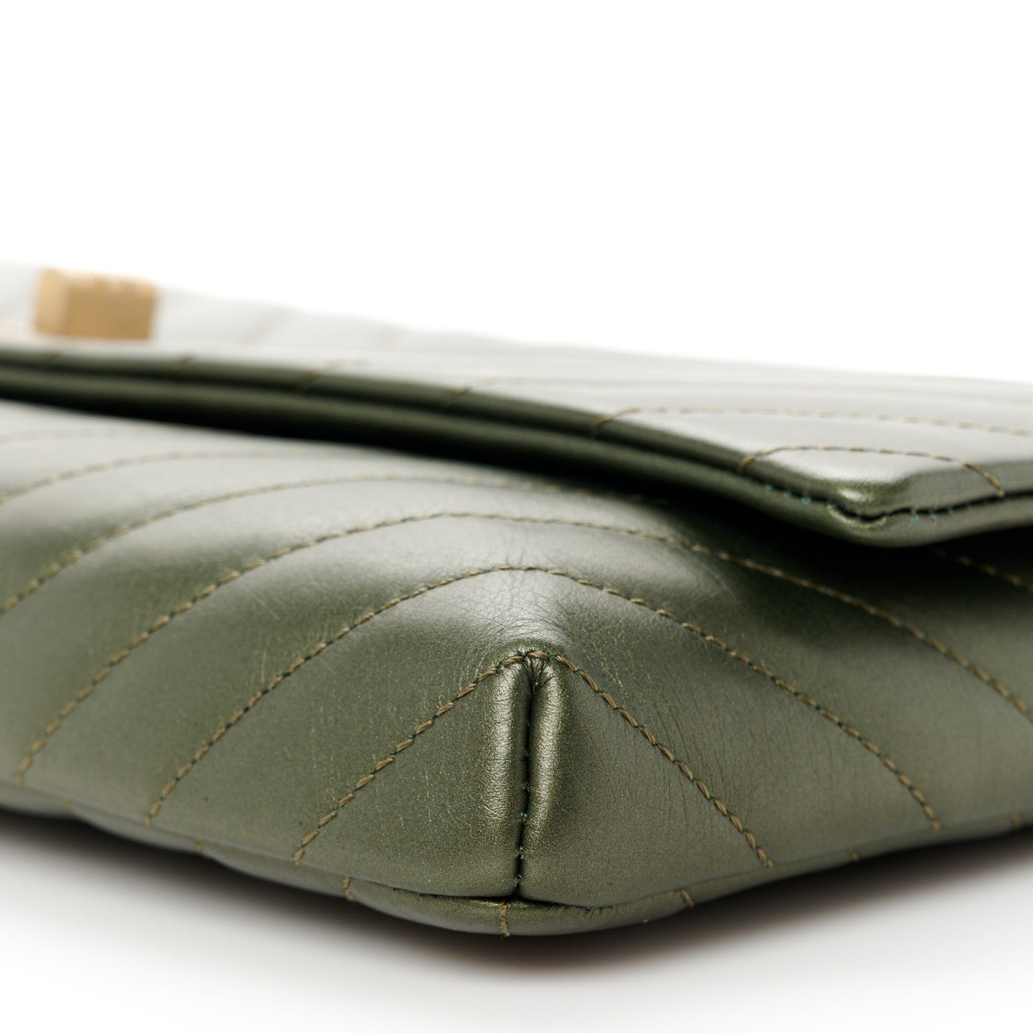 Chanel Metallic Aged Calfskin Chevron Quilted Reissue 2.55 Clutch Green 11 of 11