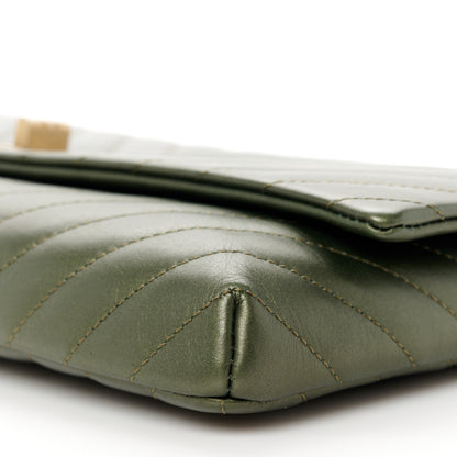 Chanel Metallic Aged Calfskin Chevron Quilted Reissue 2.55 Clutch Green 11 of 11