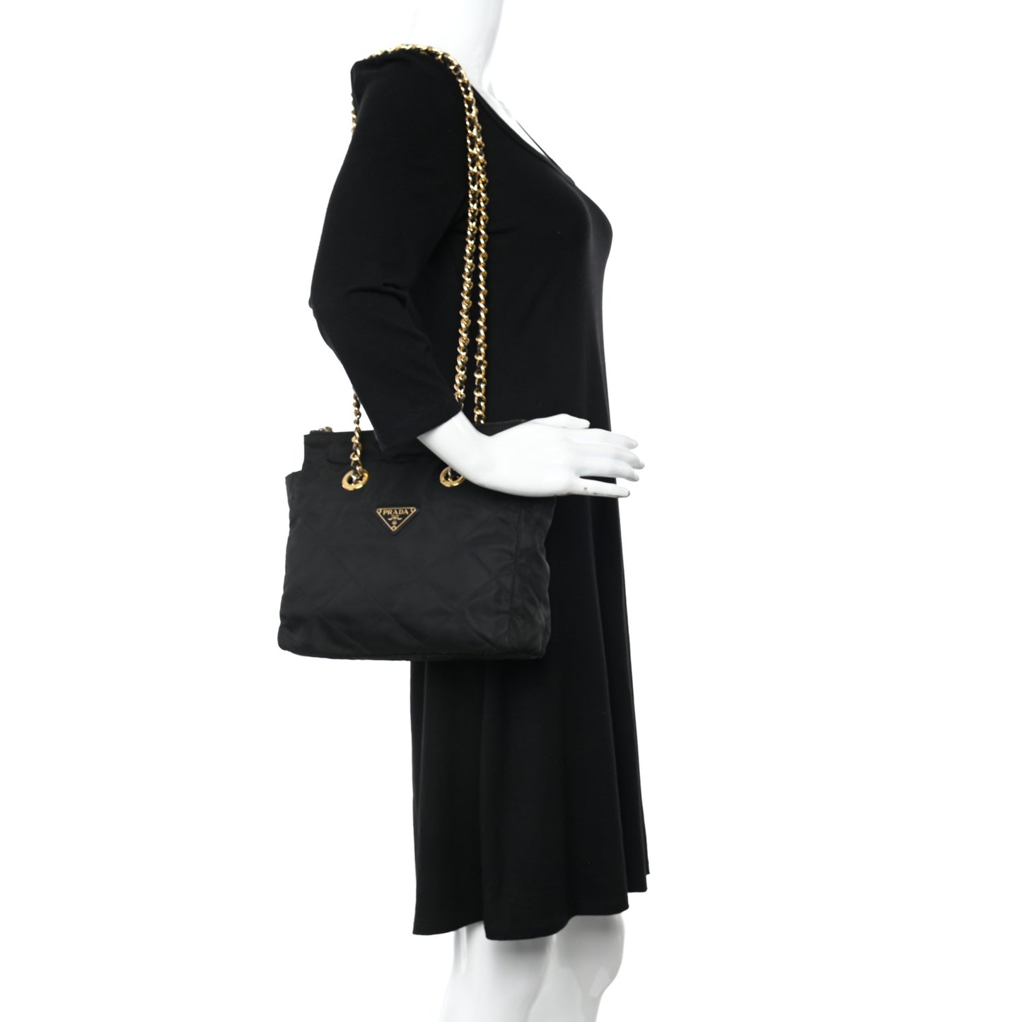 Nylon Tessuto Quilted Shoulder Bag Black